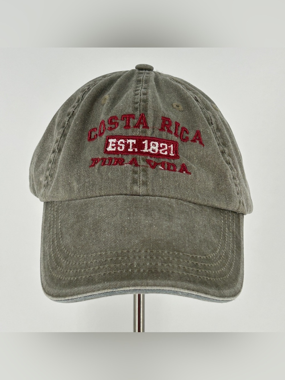 Costa Rica Pura Vida Cap Hat Gray Green Adjustable Strapback Embroidery Front